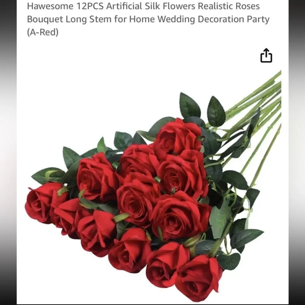 Dozen Red Artificial Faux Roses- 12 Roses - Picture 4 of 6